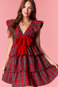 Christmas Plaid Mini Dress with Velvet Bow image 1