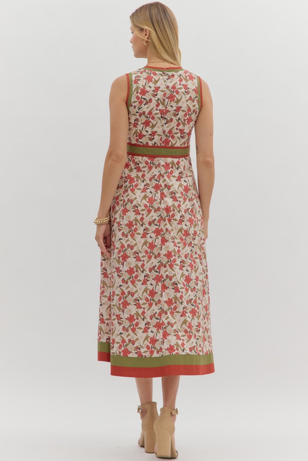 Rust & Olive Sleeveless Floral Midi Dress image 4