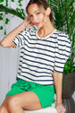 Stripe Print Scoop Neck Short Puff Sleeve Top