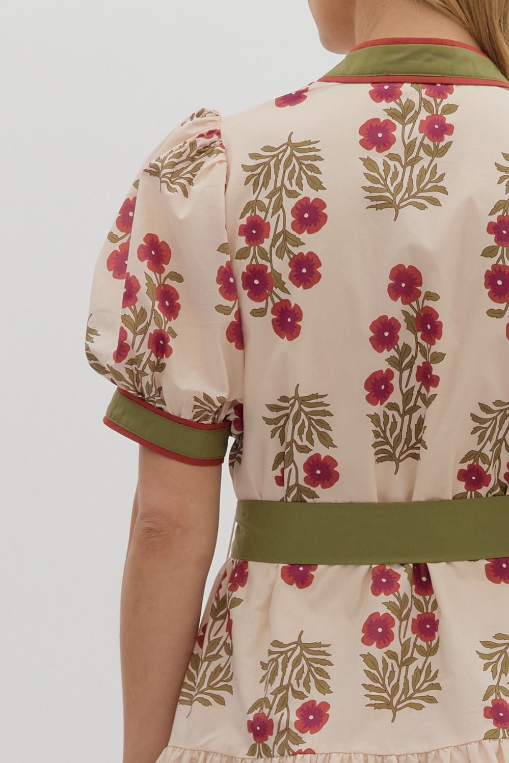 ECRU Floral with Olive & Burgundy Accent Band & Belt image 6