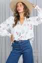 Floral Print Ruffled V-Tie Neck Blouse Top