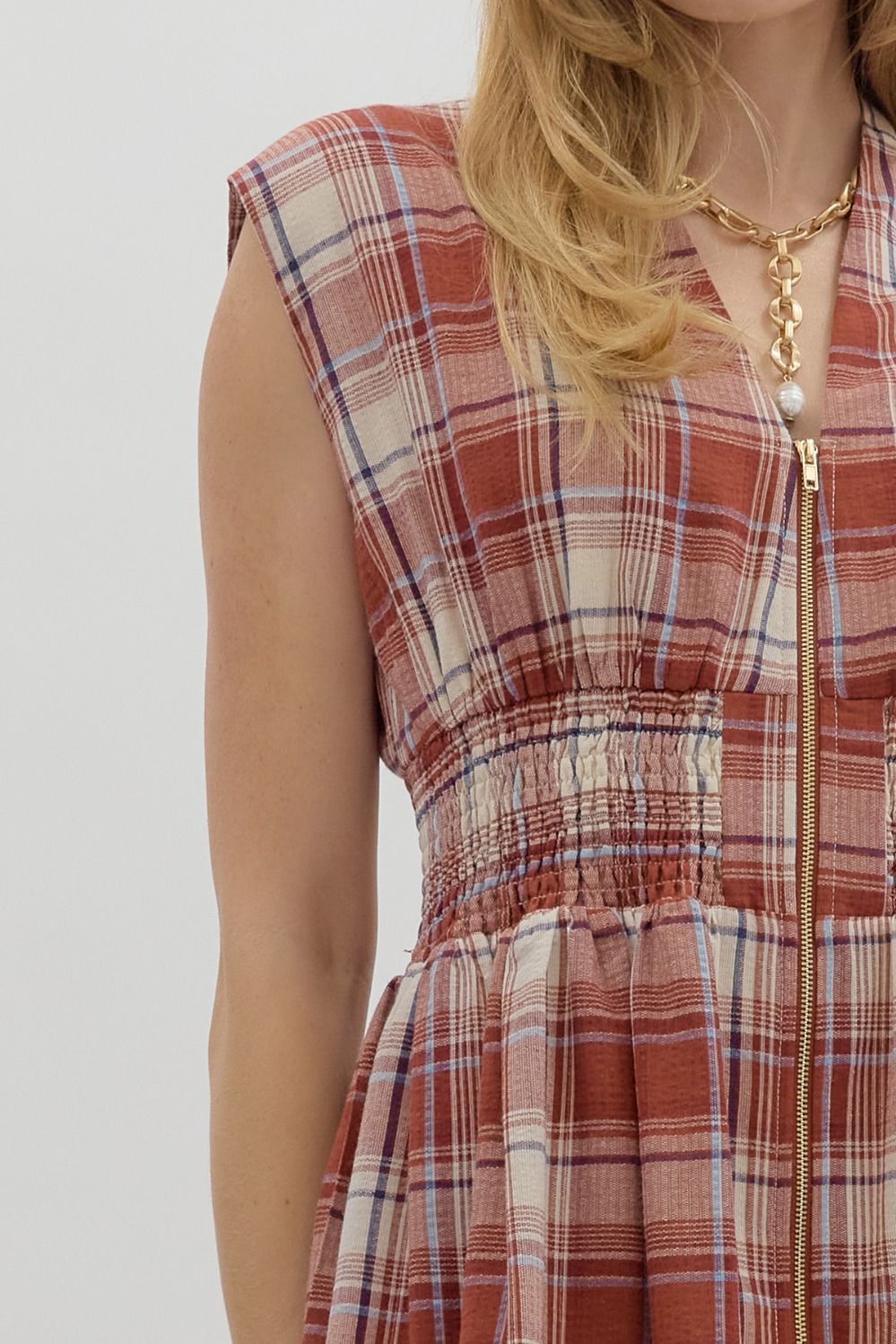Brick Plaid Zip Up Sleeveless Midi image 2