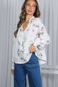 Floral Print Ruffled V-Tie Neck Blouse Top