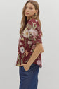 Merlot Floral Ruffled Neck Top image 3