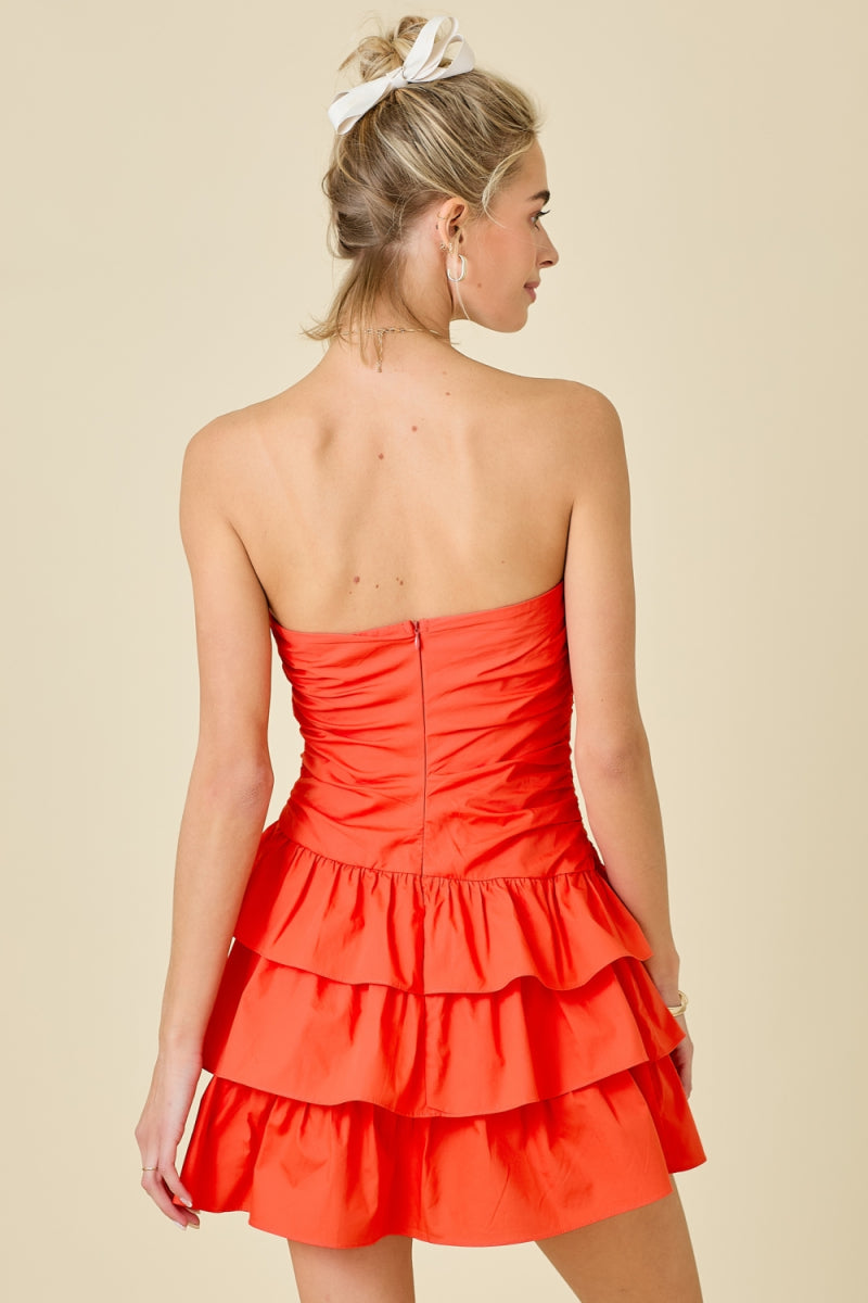 Orange Strapless Poplin Mini Romper image 1