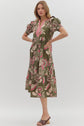 Olive Paisley Midi Featuring Multicolor Band V neck image 3