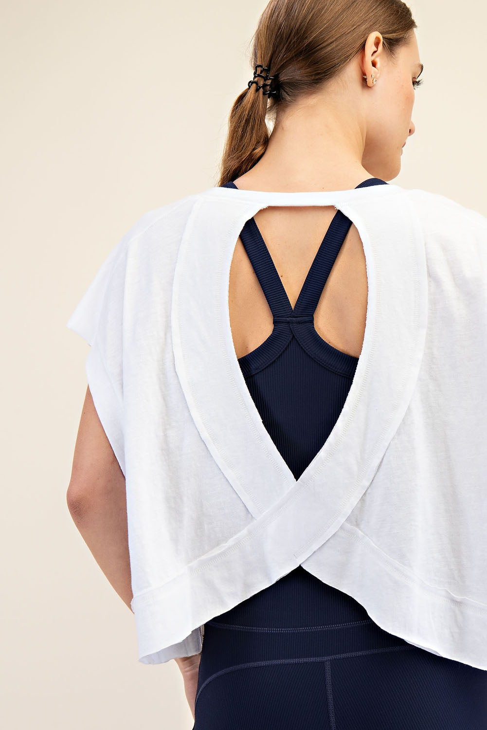 Oversized Cotton Slub Open Back Short Sleeve Top image 8