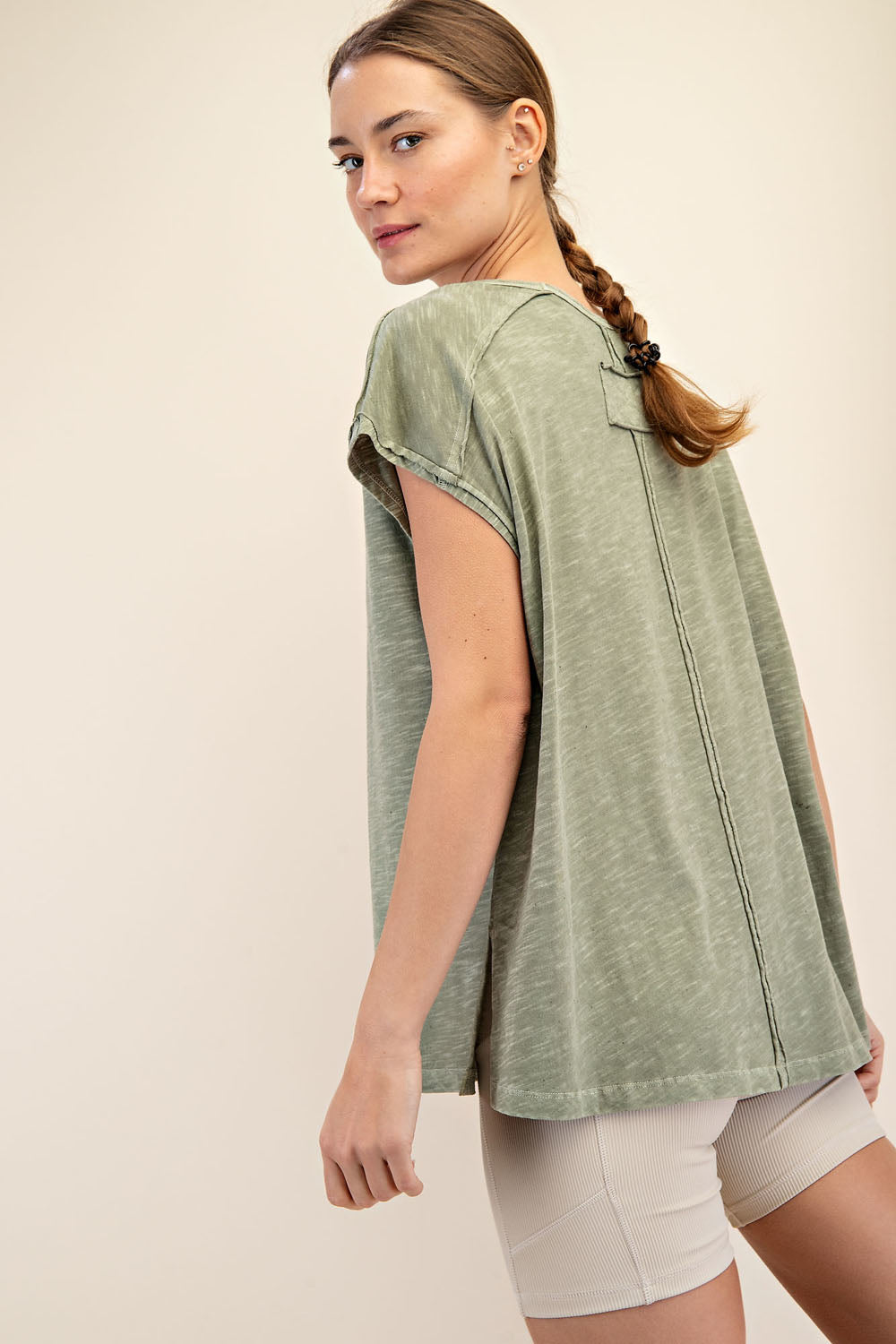 SPRING OLIVE CVC SLUB OVERSIZED SS TOP image 2