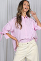 Collard Striped Top with Bow Tied Sleeves
