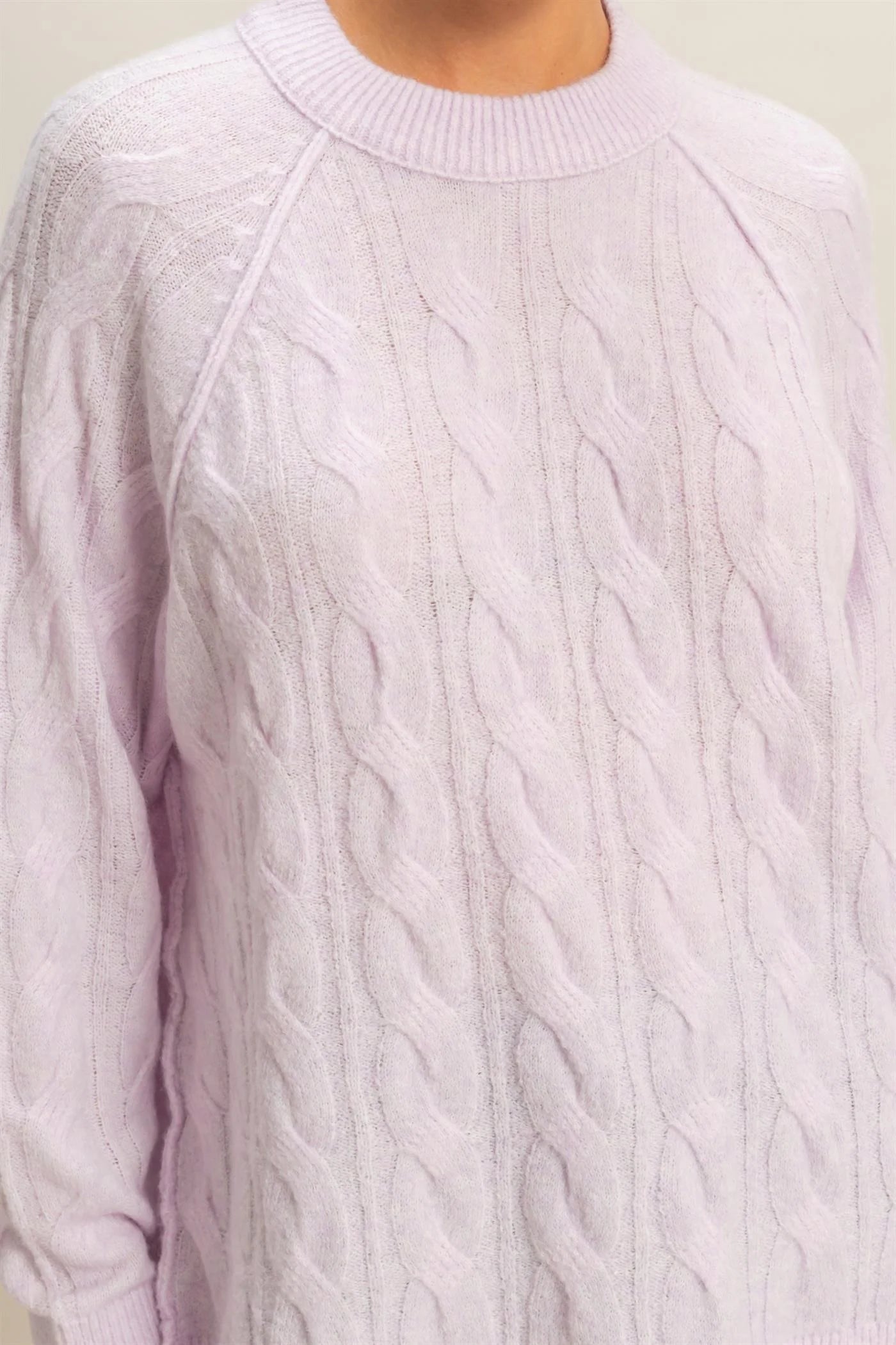 Lilac Gray Cable Knit Long Sleeve Sweater image 2