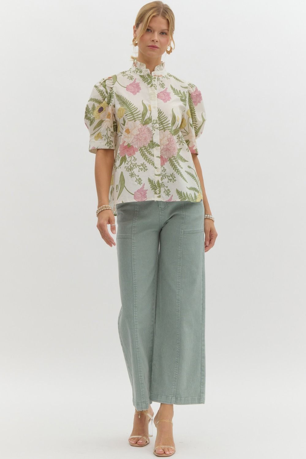 Floral Print Ruffled Neck Top image 1