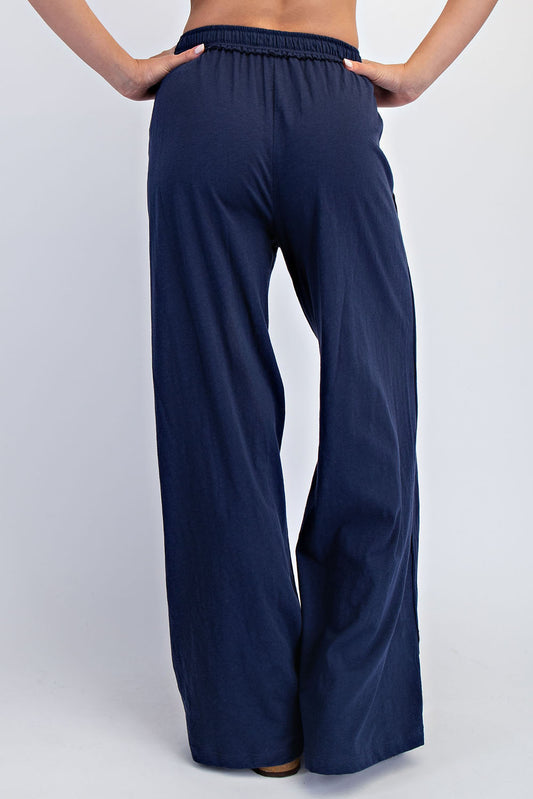 NAVY COTTON SLUB LOUNGING WIDE PANT image 1