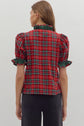 Red Plaid Puff Sleeve Christmas Top image 4