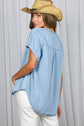 V Neck Collared  Tencel Chambray Shirt