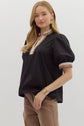 BLACK SOLID BUBBLE SLEEVE TOP WITH MULTICOLOR BAND image 3
