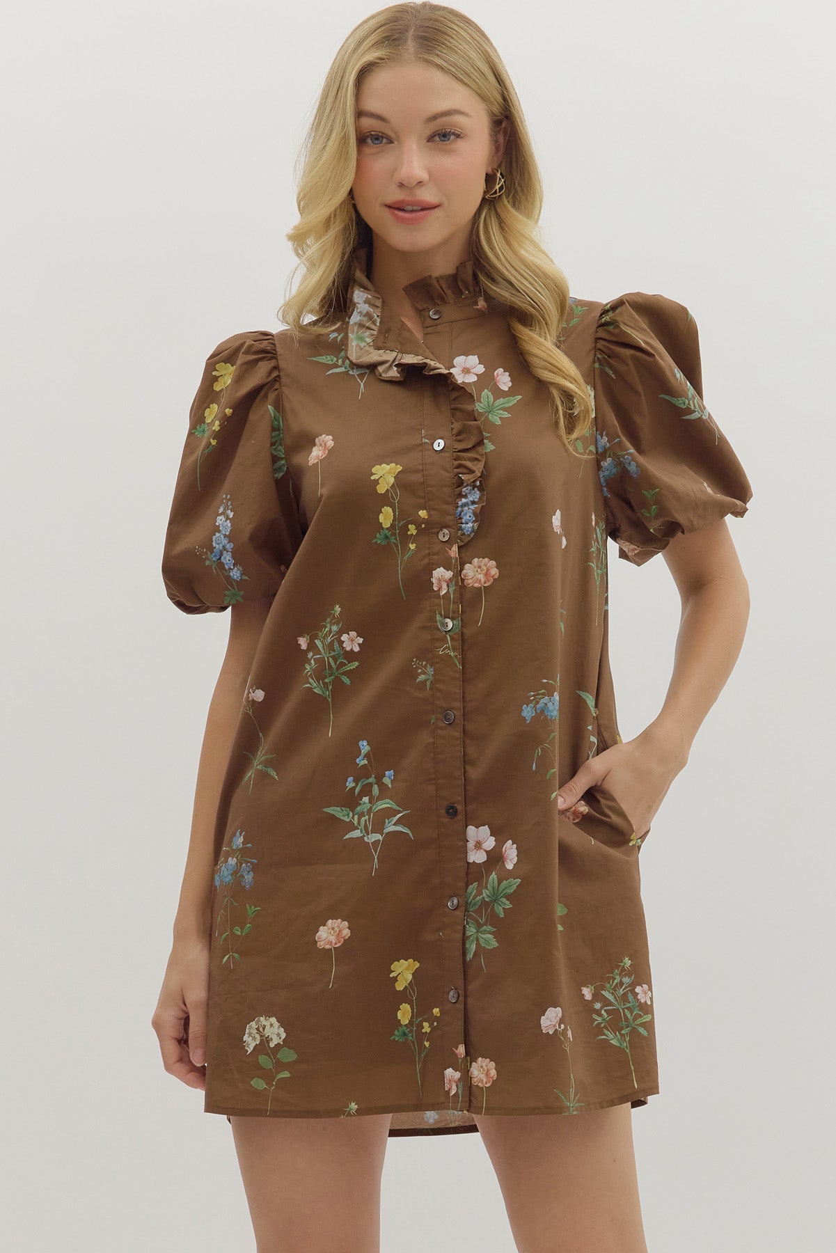 Brown Floral Mini Dress image 0