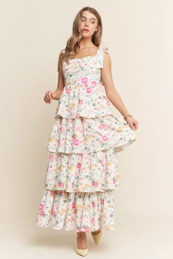 Pink Floral Midi with Tie Strap