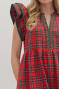 Red Plaid Flutter Sleeve Midi image 2