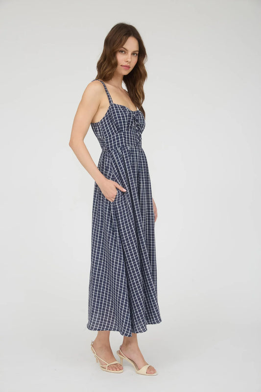 Navy Plaid Corset Sleeveless Midi Dress image 1