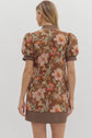 Brown Floral Puff Sleeve Pullover Mini Dress image 5