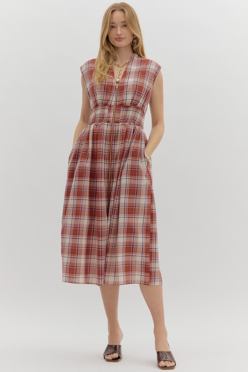 Brick Plaid Zip Up Sleeveless Midi image 1