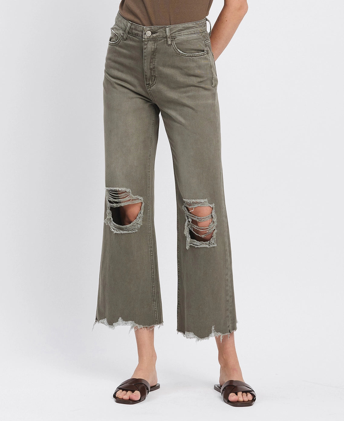 90's Vintage Super High Rise Crop Flare Jeans image 0