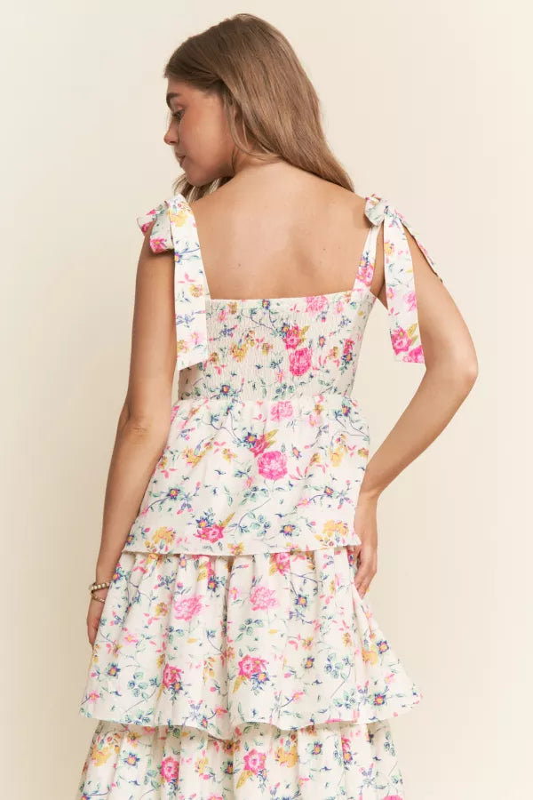 Pink Floral Midi with Tie Strap