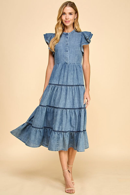 Denim Tiered Dress image 0