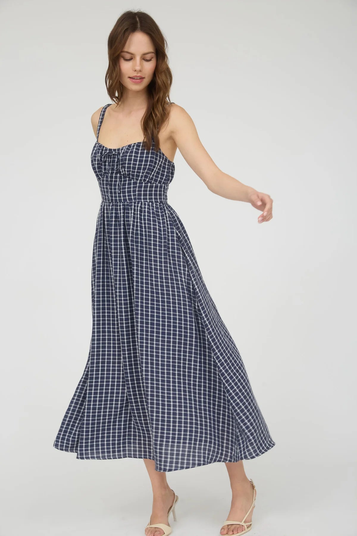 Navy Plaid Corset Sleeveless Midi Dress image 2