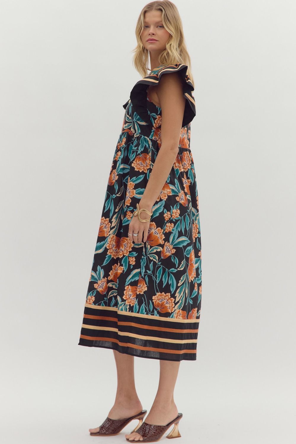 Black & Blue/Rust Floral Flutter Sleeve image 2