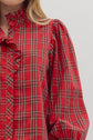 RED PLAID MOCK NECK LONG SLEEVE TOP image 3