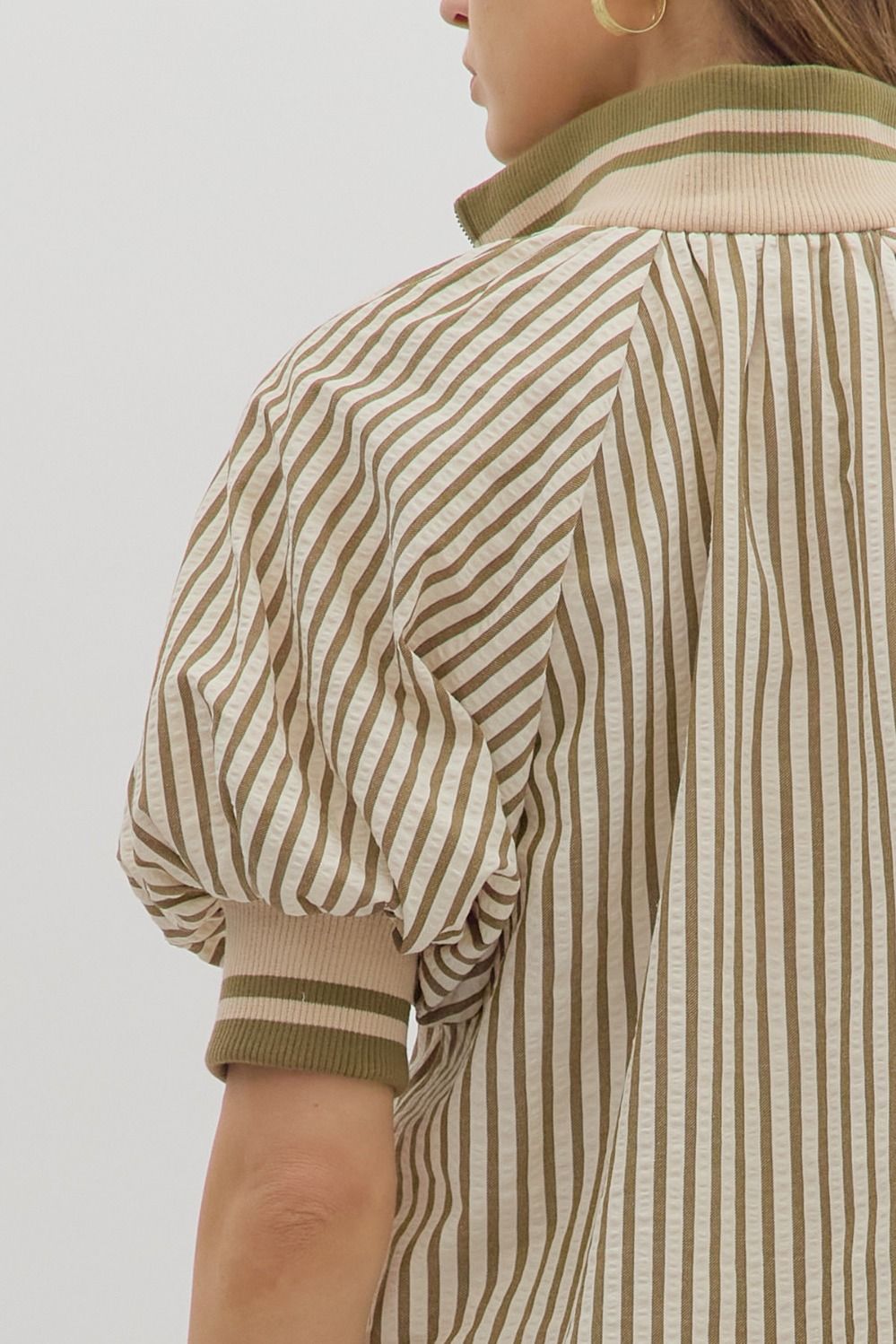 Olive Stripe Half Zip Pullover image 5