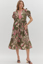 Olive Paisley Midi Featuring Multicolor Band V neck image 2