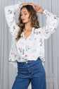 Floral Print Ruffled V-Tie Neck Blouse Top