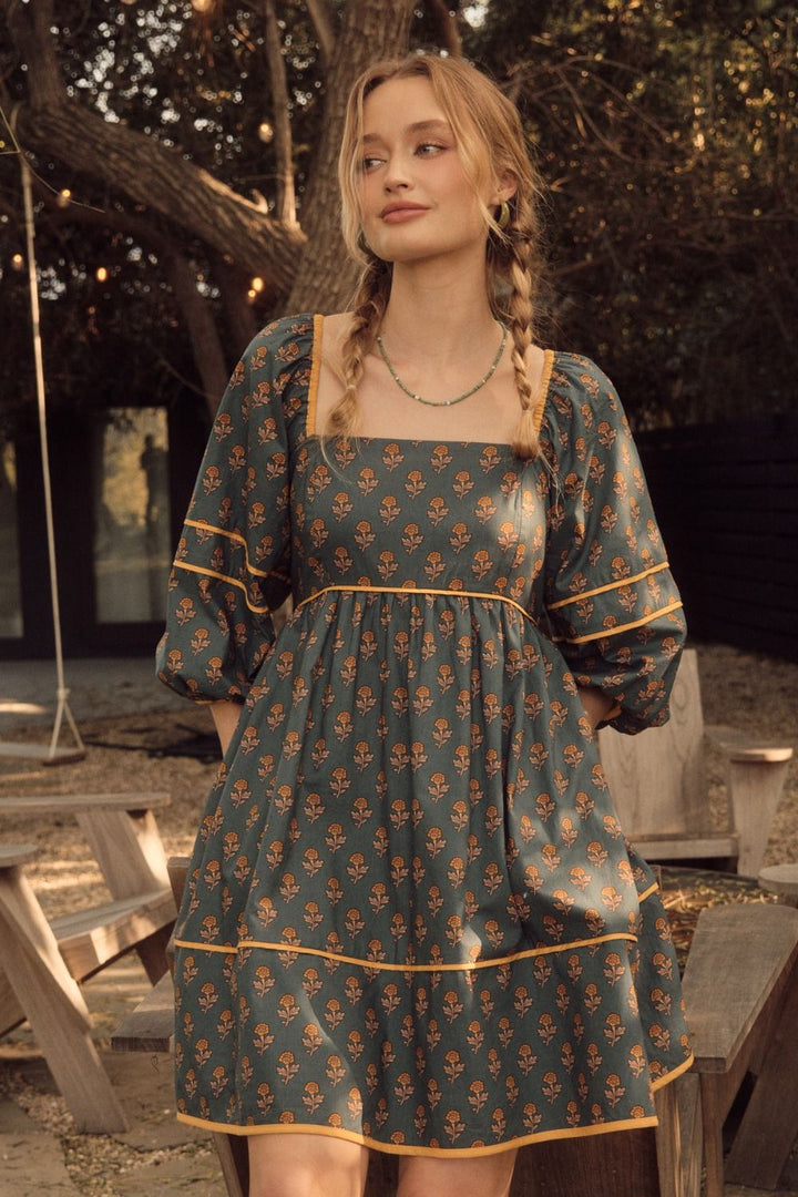 Hunter green floral baby doll dress image 0