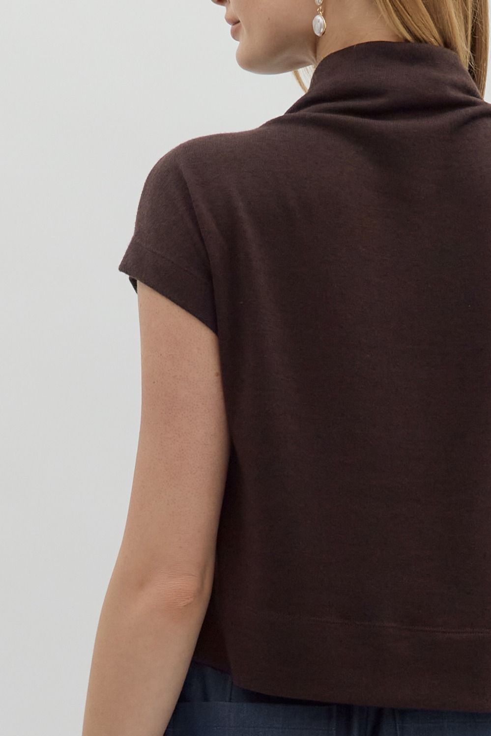 Brown Mock Neck Pullover Top image 5