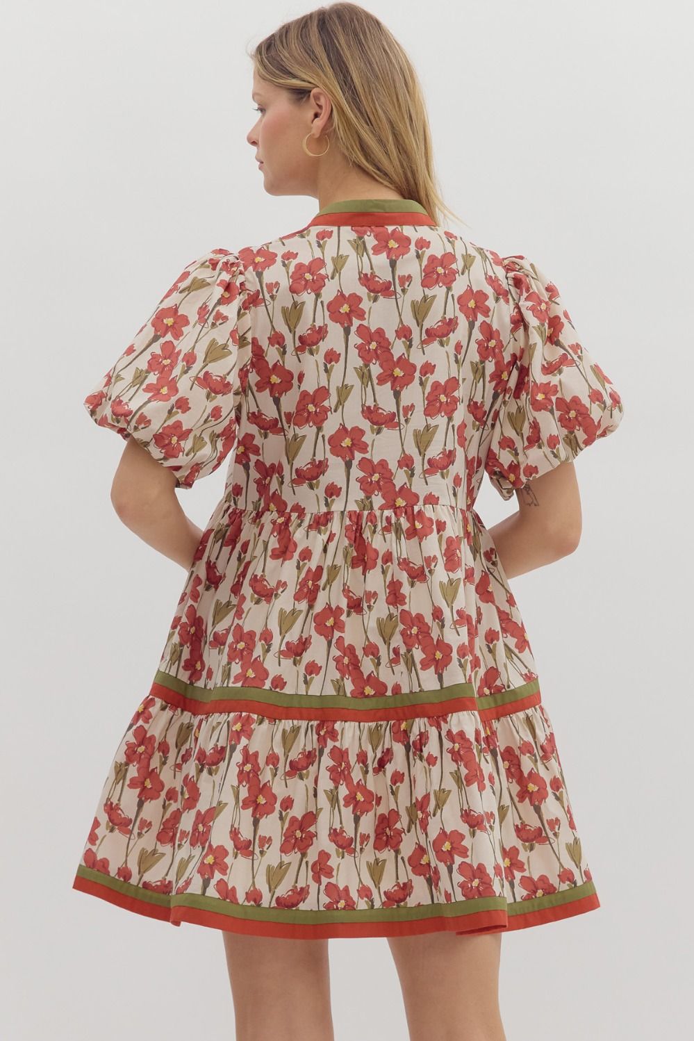 Rust & Olive Floral Print Tiered Mini Dress image 5