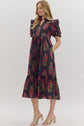 Black with Red Floral Midi image 0