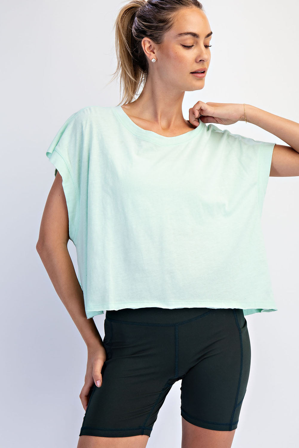 Oversized Cotton Slub Open Back Short Sleeve Top image 0