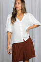 V-Neck Short Bubble Sleeve Top