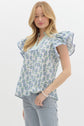 Floral Print V-neck Top with Ribbon Detail image 1