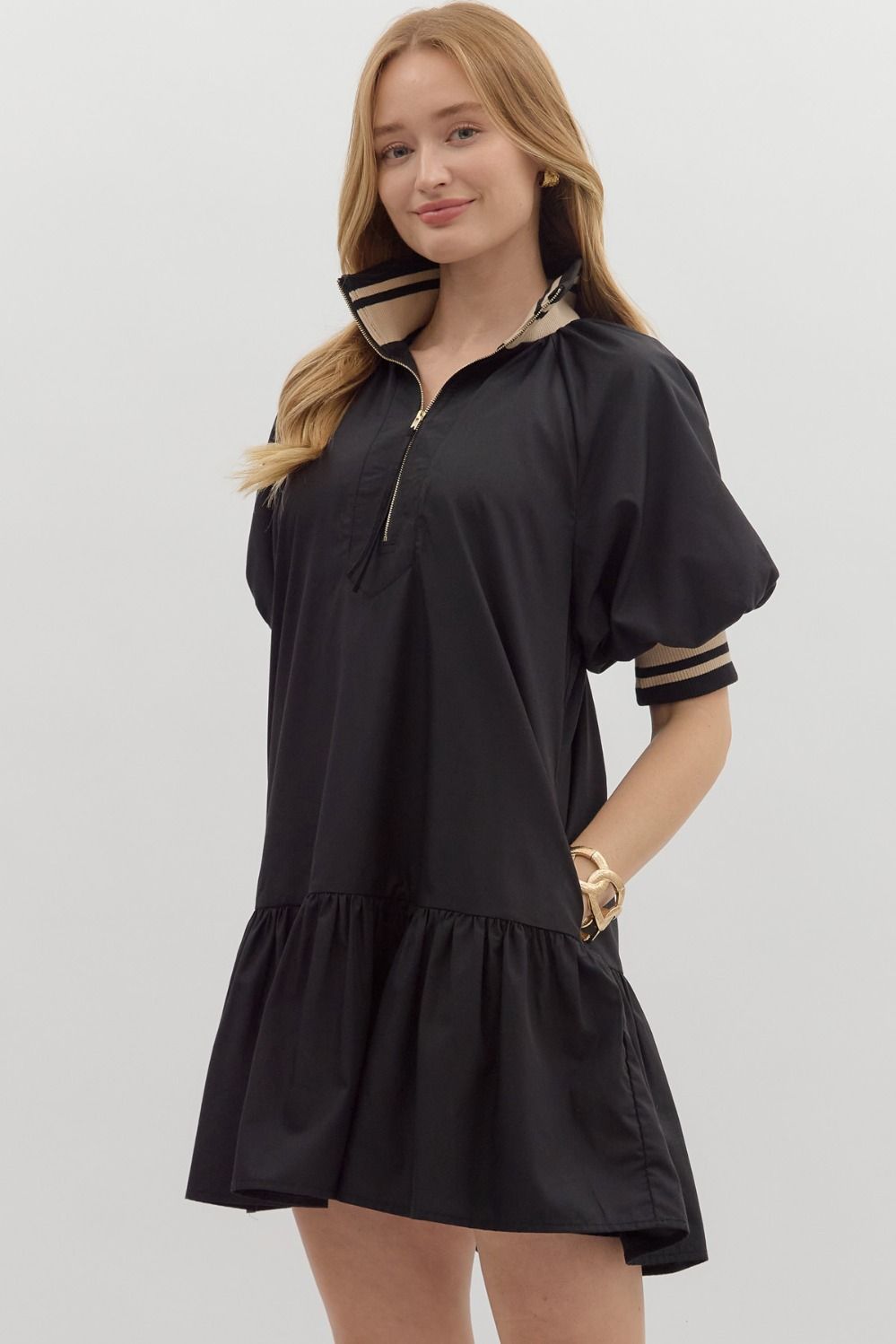Black Polo Dress With Taupe Band image 2