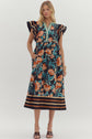 Black & Blue/Rust Floral Flutter Sleeve image 1