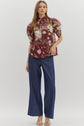 Merlot Floral Ruffled Neck Top image 1