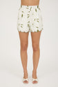 Moss Green Floral Embroidery Tie Strap Scallop Short Set image 3