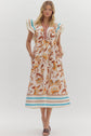 Cream Floral Print Flutter Sleeve Midi Dress image 0