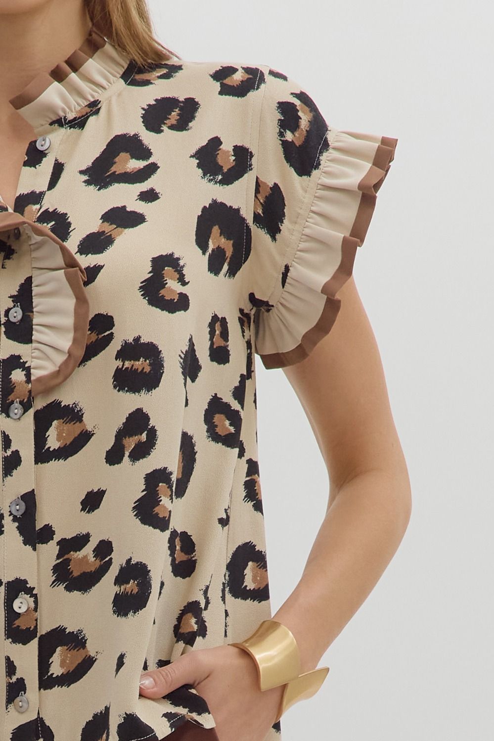 Leopard Ruffle Top with Multicolor Neck image 4