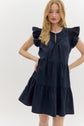Navy Smocked Flutter Sleeve Mini Dress image 3