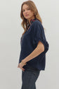 Navy Dolman Top Featuring Plaid Band Accent image 3