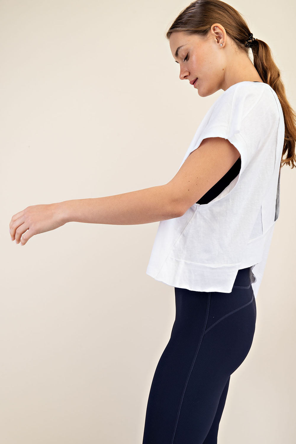 Oversized Cotton Slub Open Back Short Sleeve Top image 7